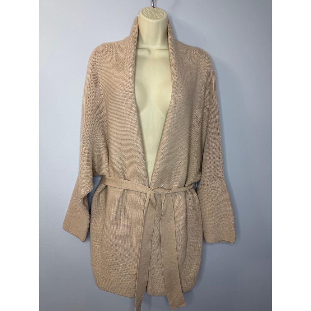 M.M.Lafleur The Morandi Sweater Merino Wool Cardigan Belted Almond M/L - Picture 2 of 13